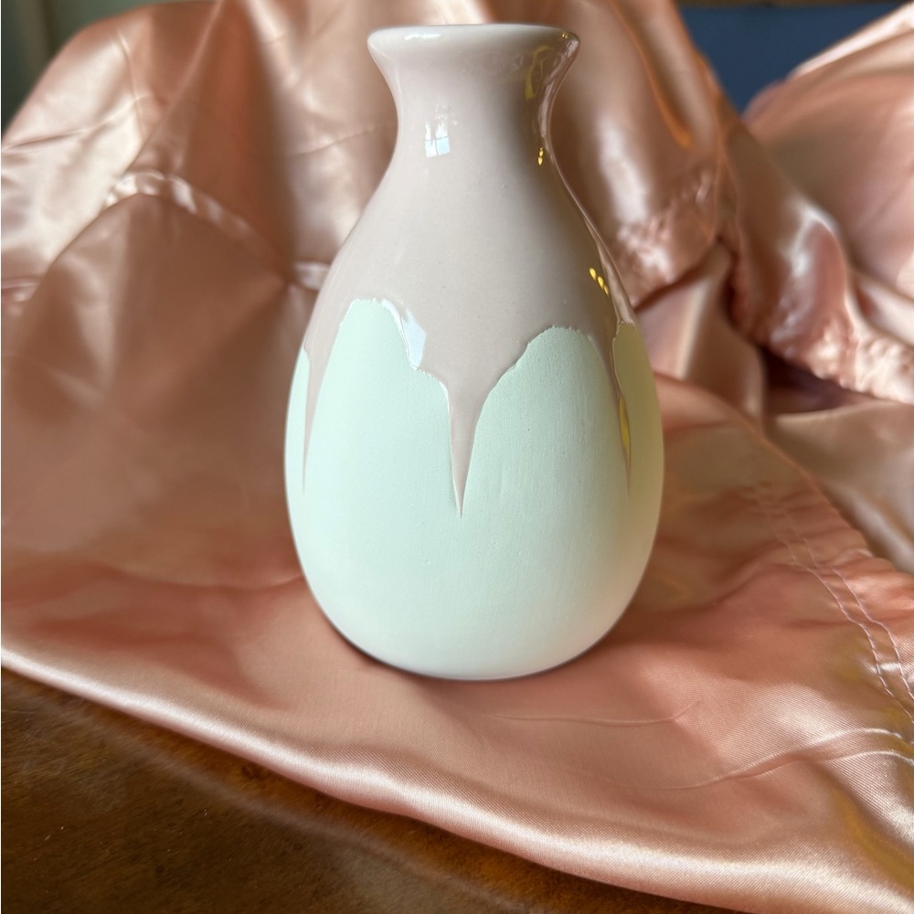 Isaac Mizrahi White Ceramic Vase with Pink Satin Accent